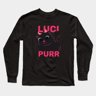 Funny evil cute cat | Lucipurr | Hail Lucipurr | Cute black cat with horn Long Sleeve T-Shirt